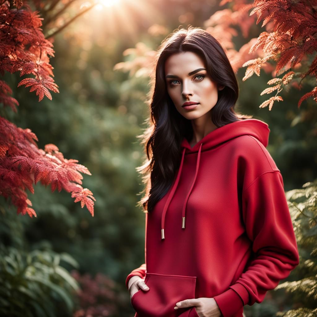 Elegant Portrait of a Girl in Red Hoodie