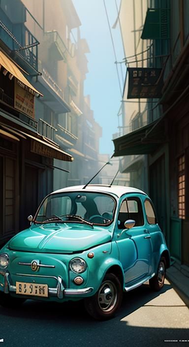 Lupin the 3rd and Fiat 500 in Anime Style