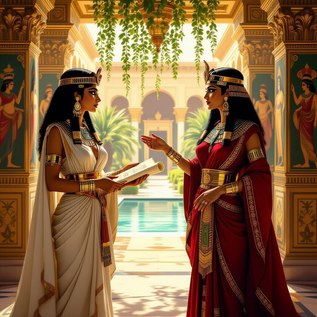 Cleopatra and Semiramis: Majestic Queens in Opulent Palaces