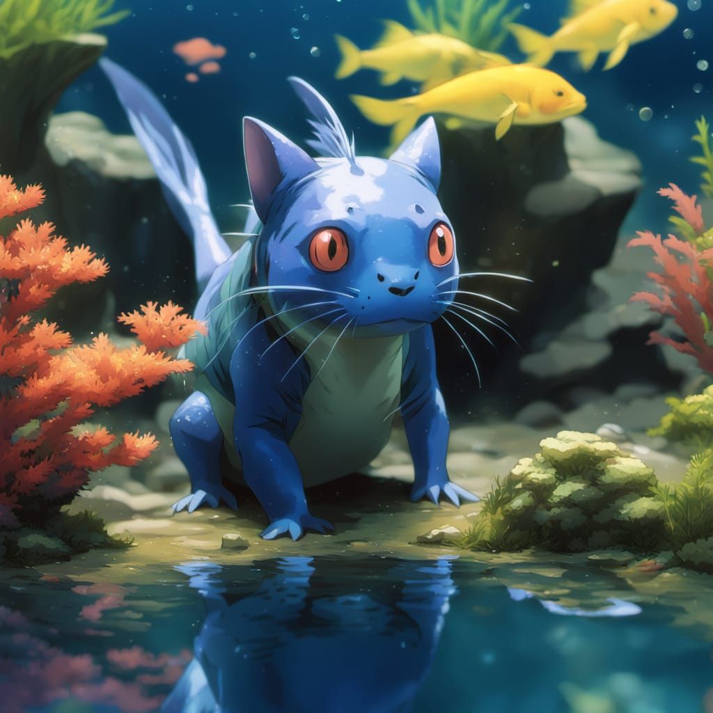 Girl in Dreamlike Aquarium with Colorful Fish