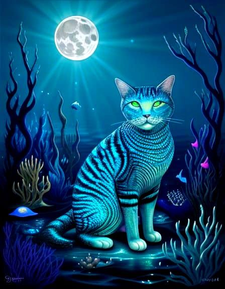 Pearlescent Catfish Hybrid Swims Under Full Moon