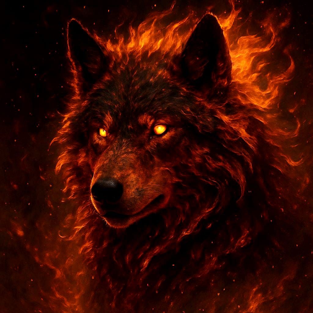 Majestic Flaming Wolf in Photorealistic Dark Fantasy Style