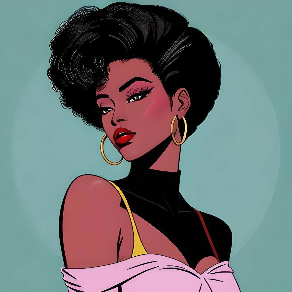 Glamorous Woman in Patrick Nagel Style Digital Art