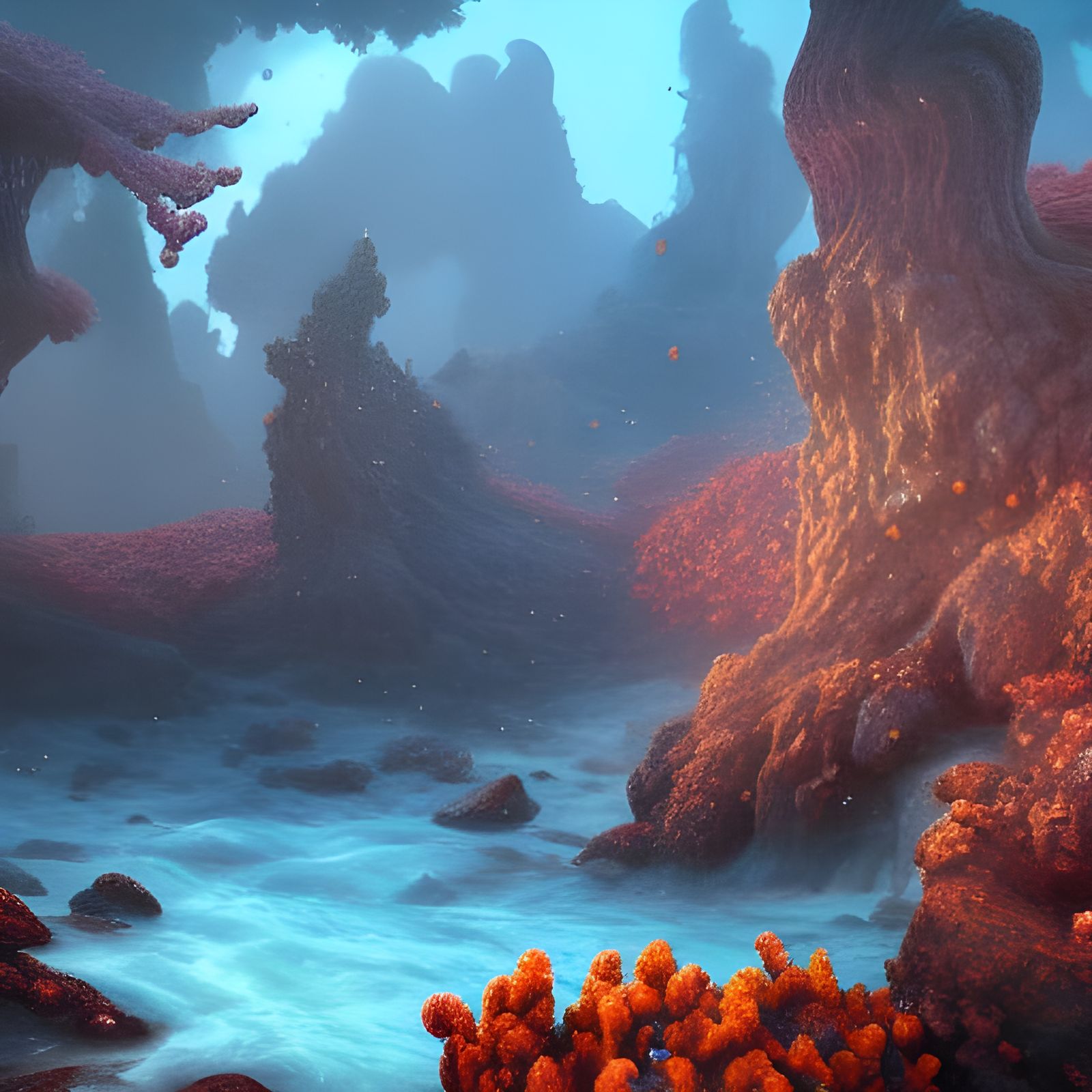 Detailed Matte Painting of Coral and Stone