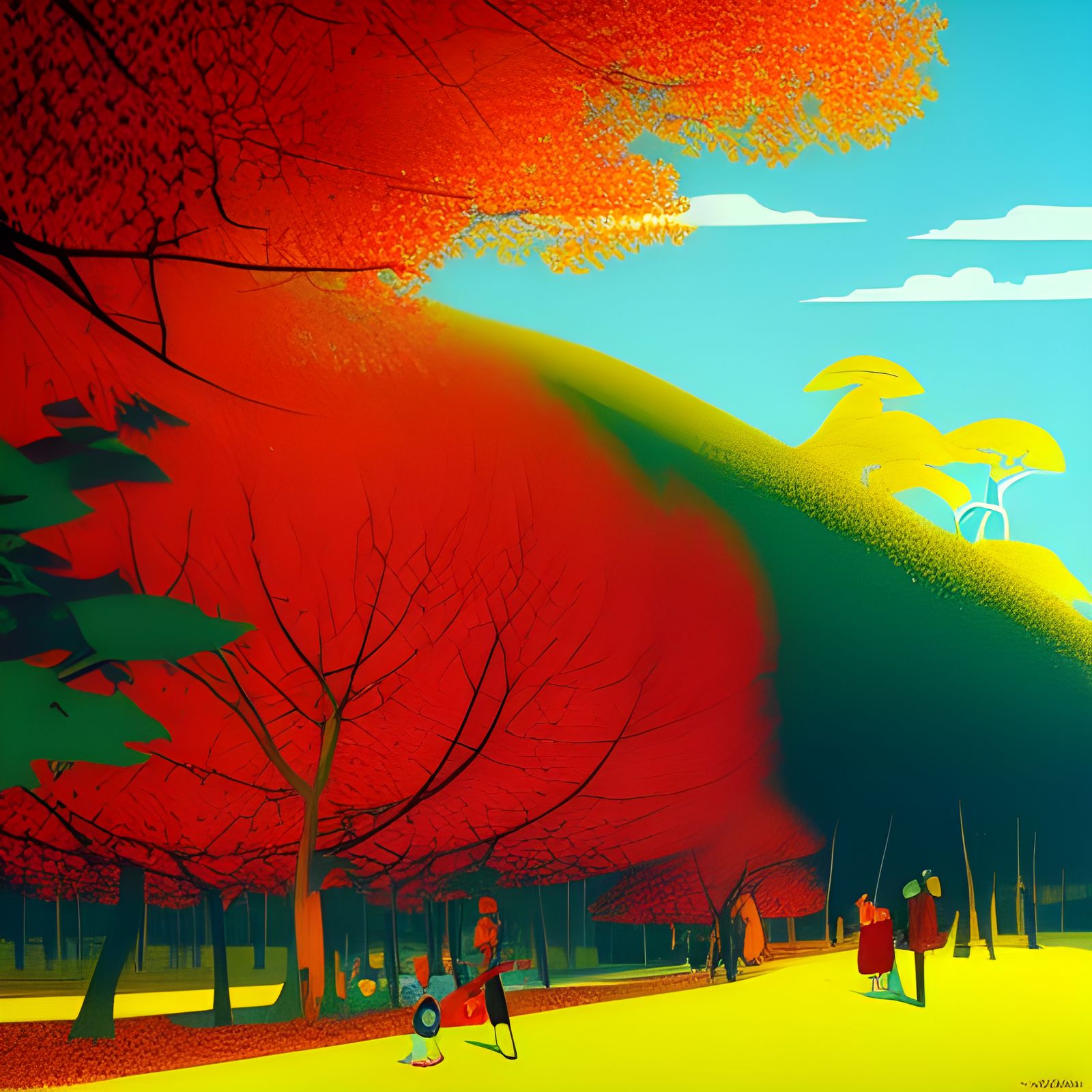 Neon Autumn Leaves Falling: Detailed Cinematic Scene