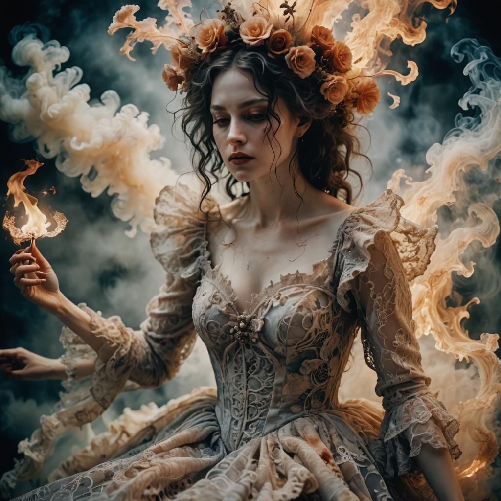 Grotesque Woman Reaching for Flame: Surreal Photography