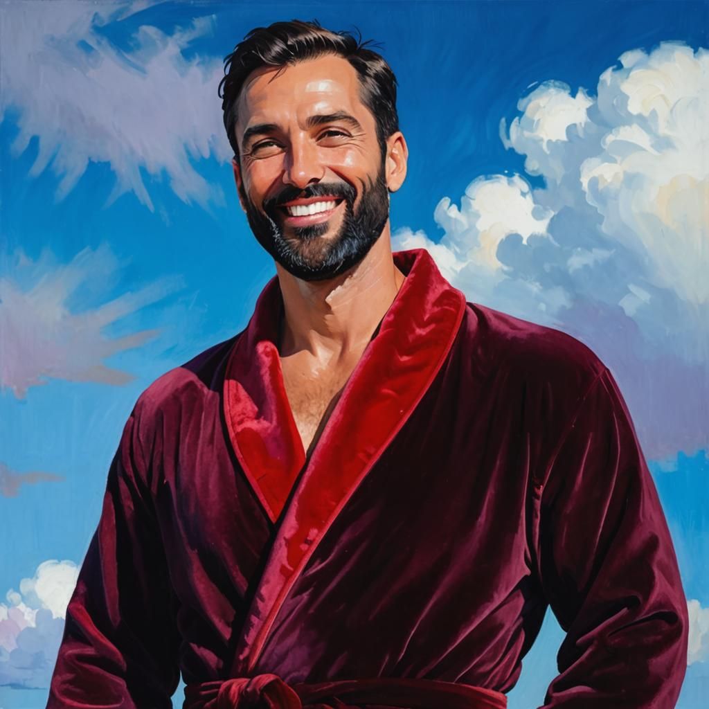 Joyful Man in Red Robe: Impressionist Portrait