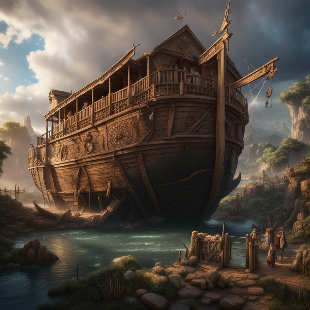 Fantastical Detailed Painting of Noah's Ark