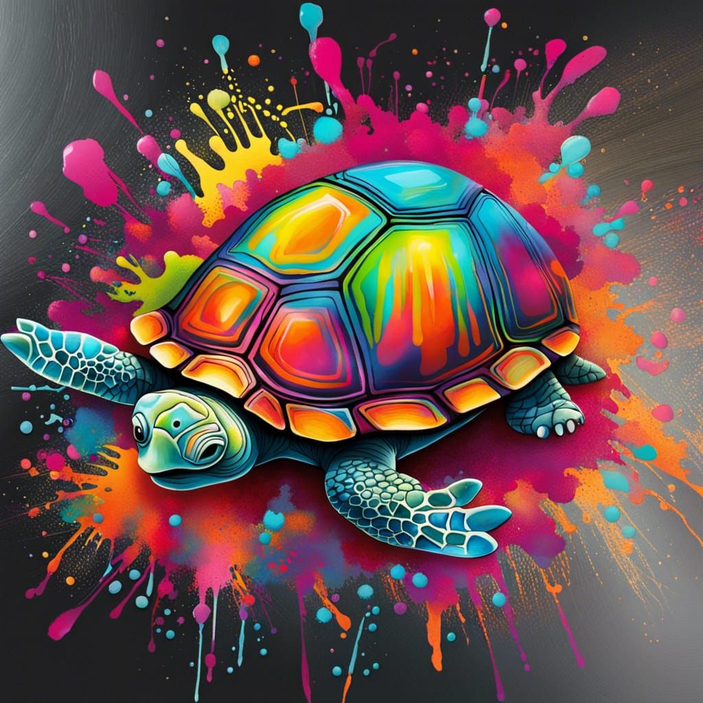 Colorful Graffiti Turtle in Street Art Style