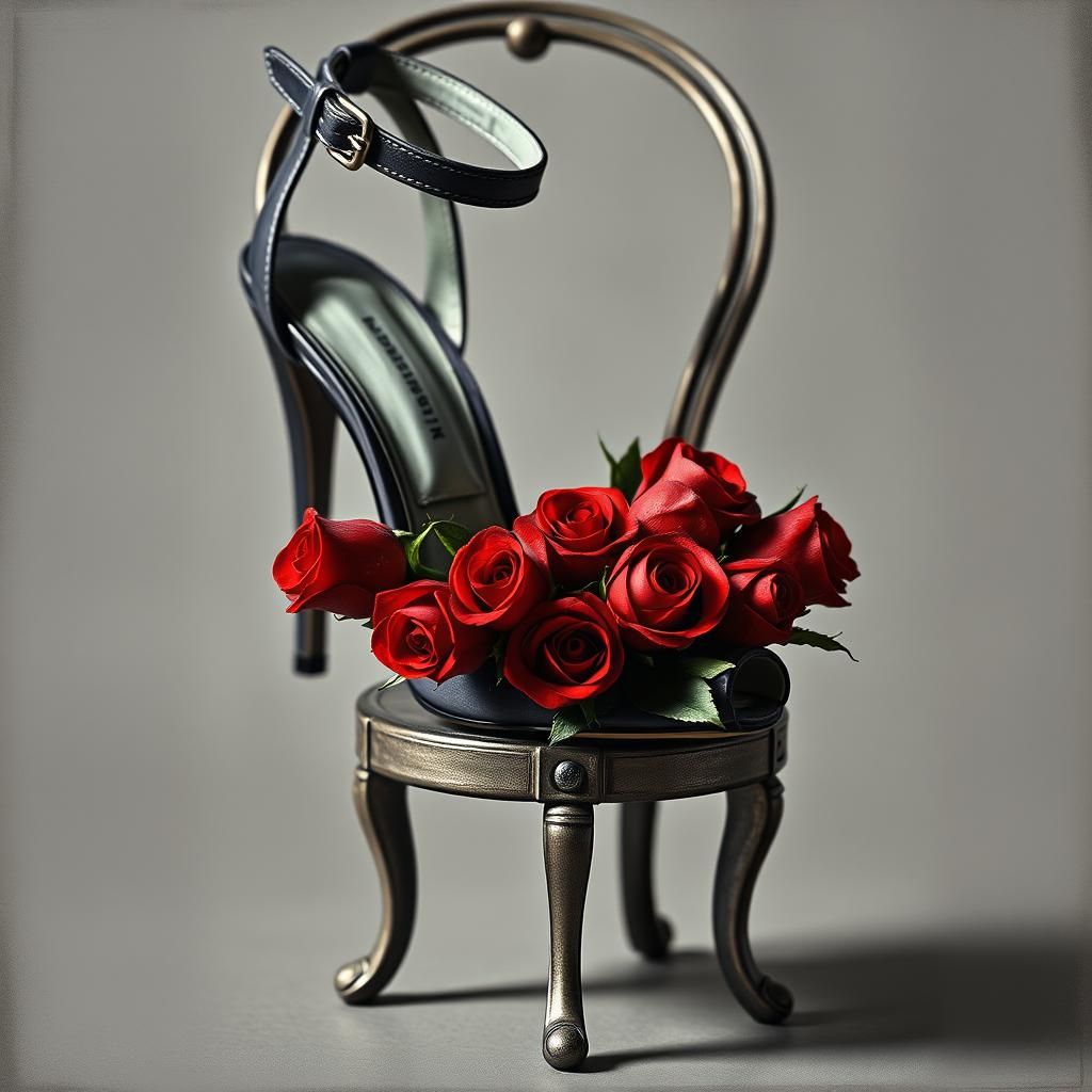 High Heel Shoe with Scarlet Roses Bouquet