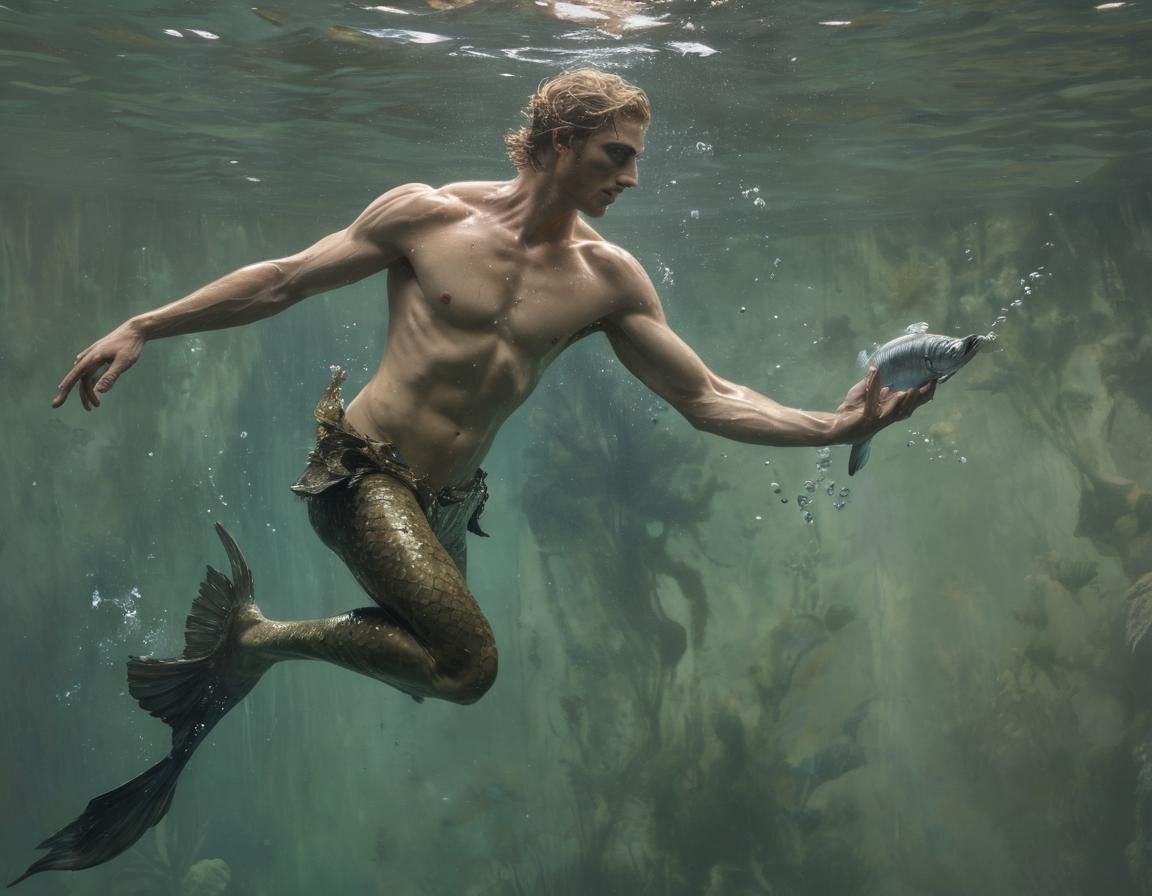 Underwater Merman in Classic Illustration Style