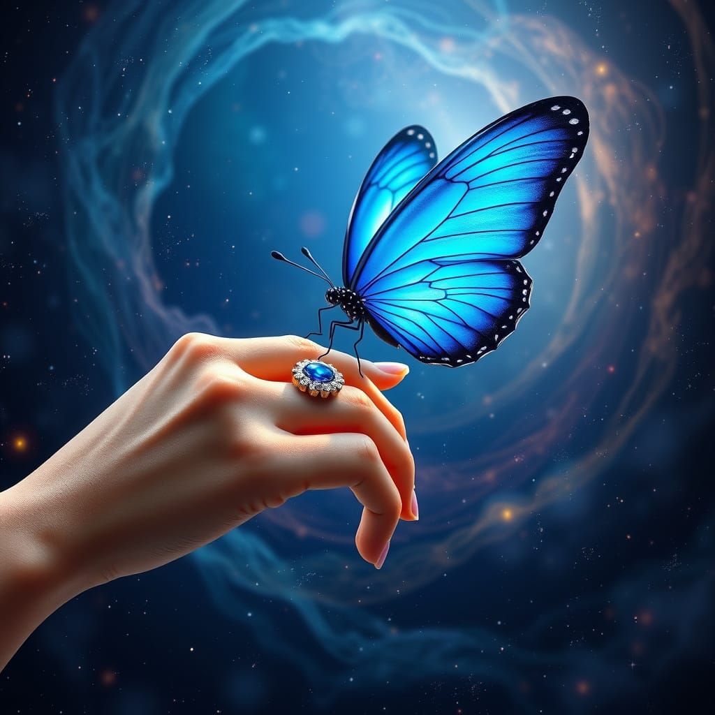 A Celestial Blue Butterfly Perches on a Human Hand