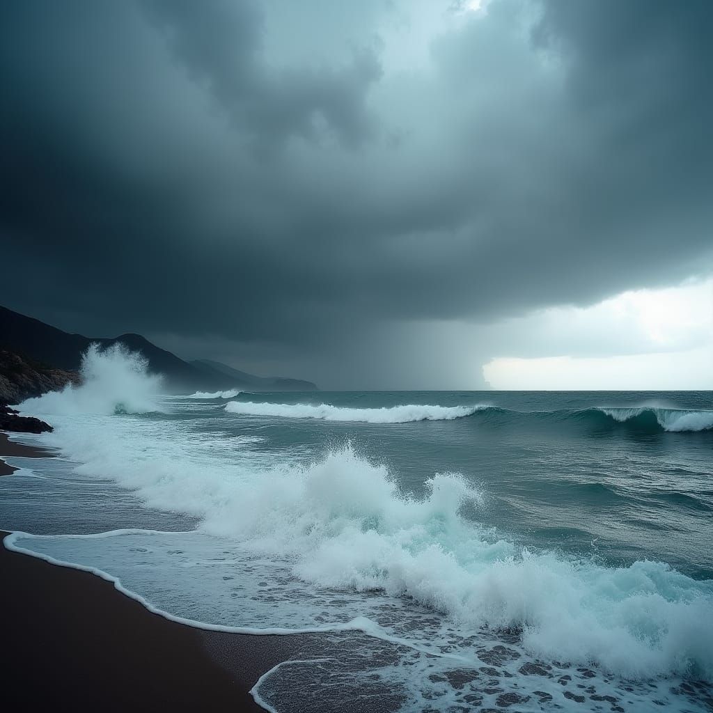Stormy Sea: Turbulent Waves in Dramatic Light