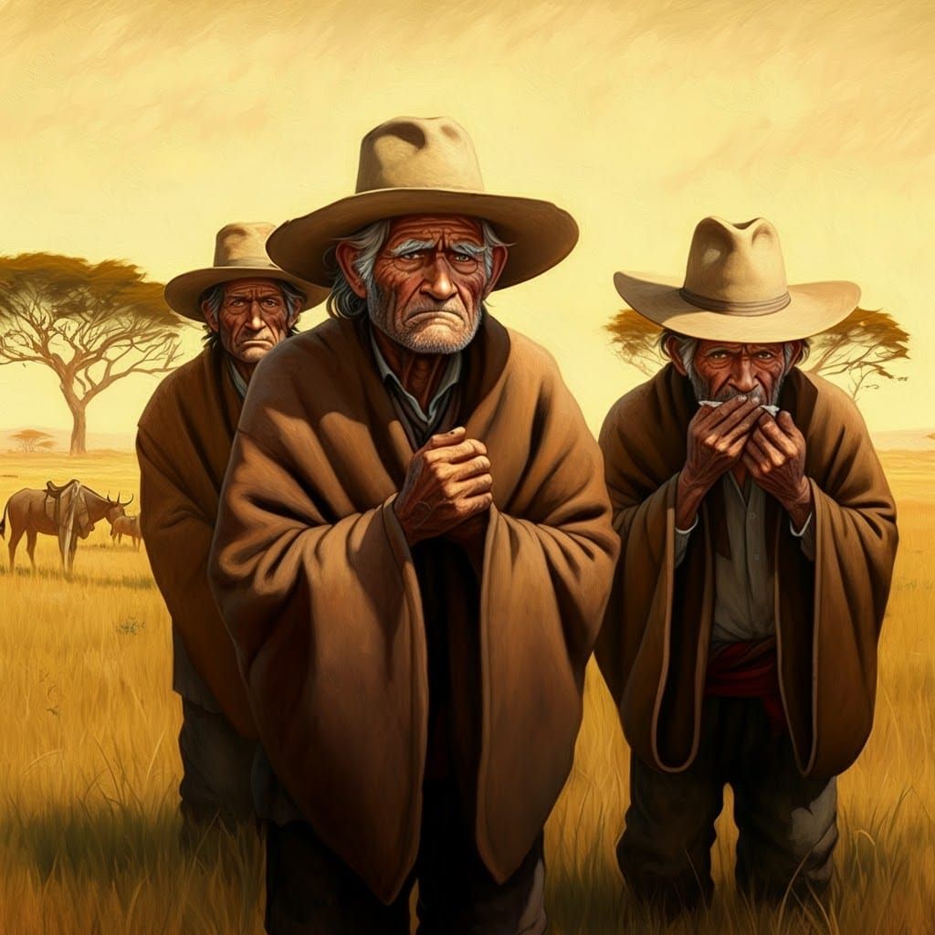 Elderly Men's Hunger on the Pampas, Rustic Painting