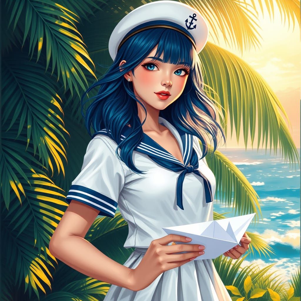 A vibrant, hyperrealistic tropical oil painting in a classic...