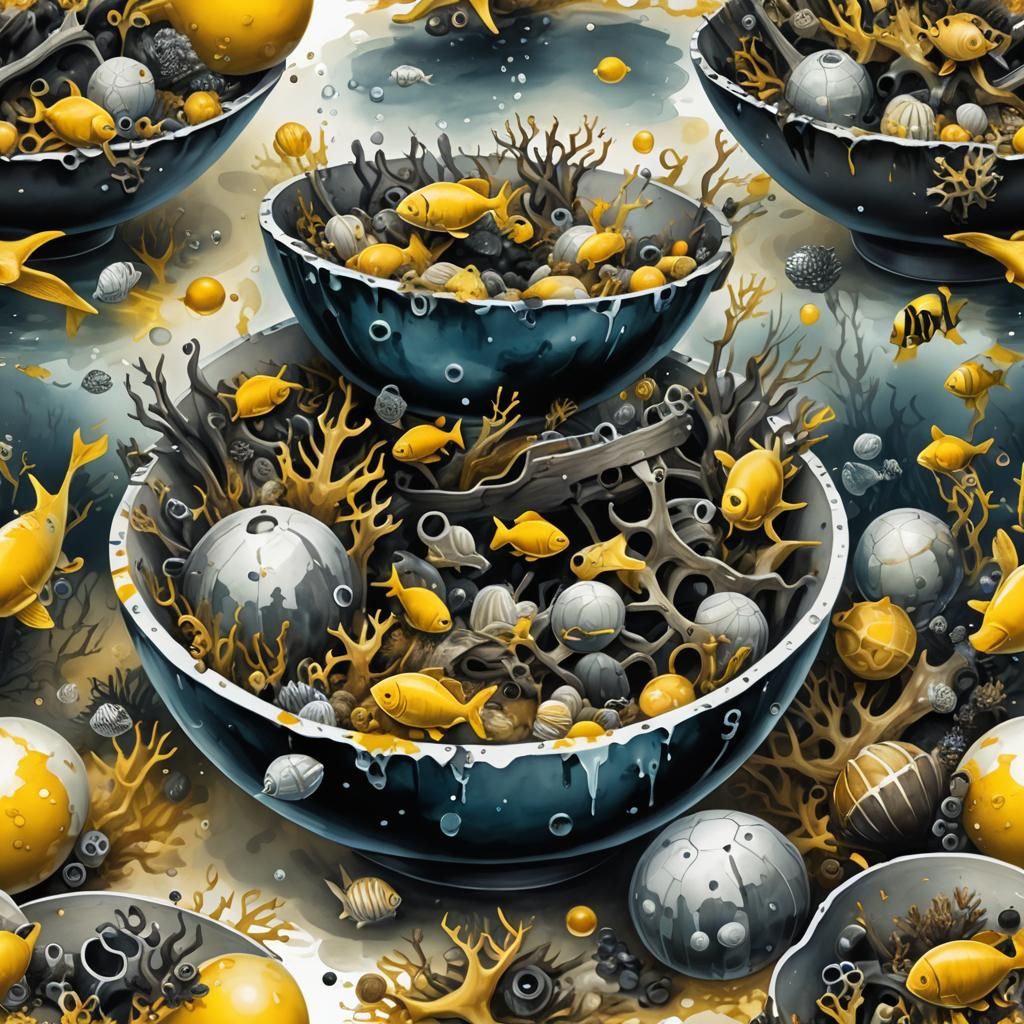 Underwater Shipwrecks in Bowl as Hyperrealistic 3D Render