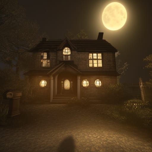 Eerie Old House at Night in 3D