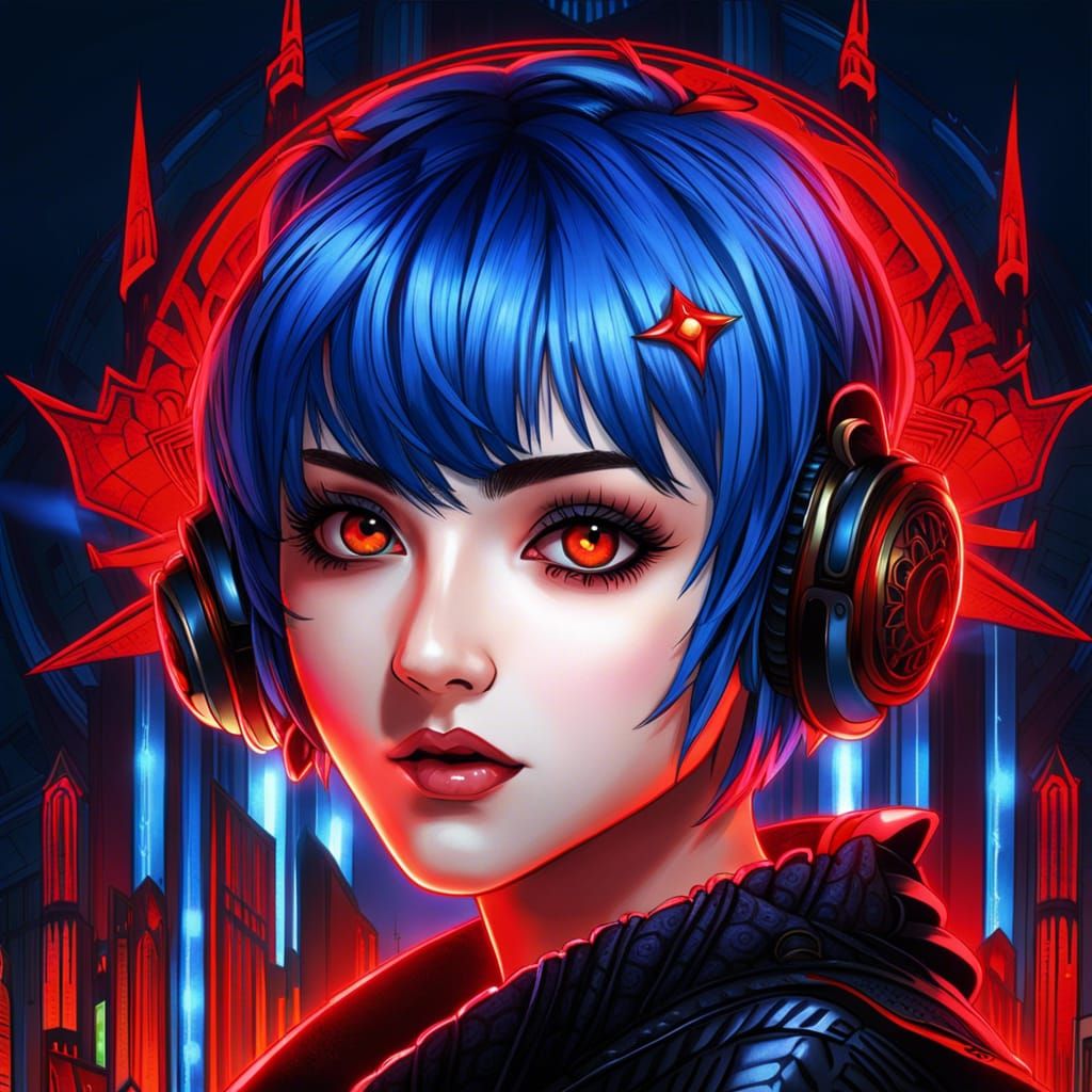 Raver Goth Girl Portrait in Anime Manga Style