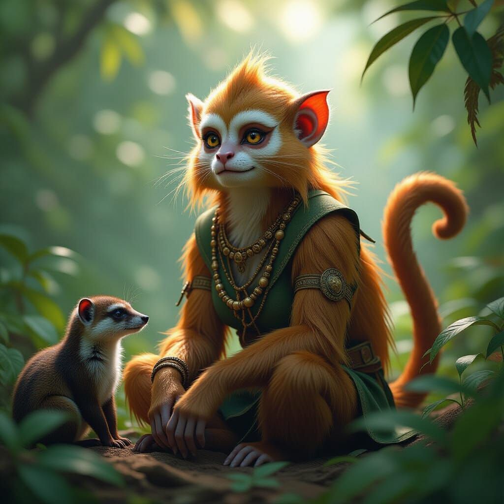 Golden Vanara Druid in Detailed Matte Painting Style