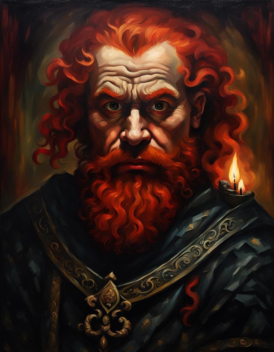 Menacing Dwarf Portrait in Baroque Chiaroscuro Style