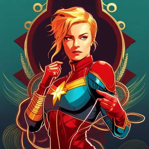 Steampunk Captain Marvel with Luminous Colors and Details