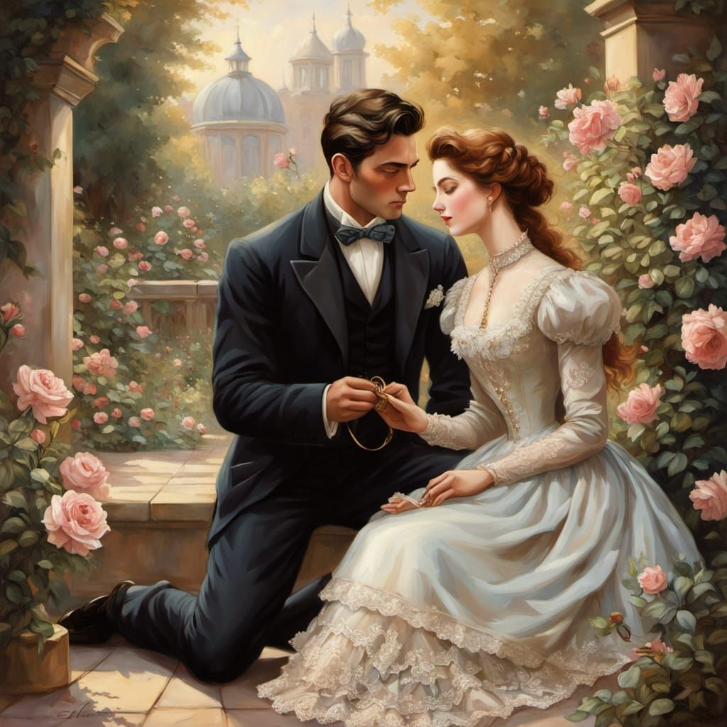 Young Love in a Victorian Rose Garden
