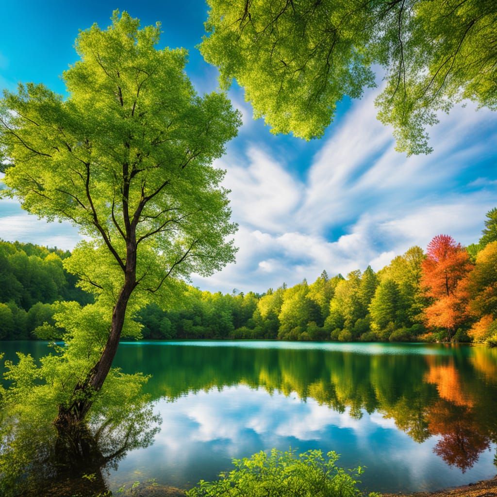 Serene Blue Lake Amidst Lush Forest Landscape