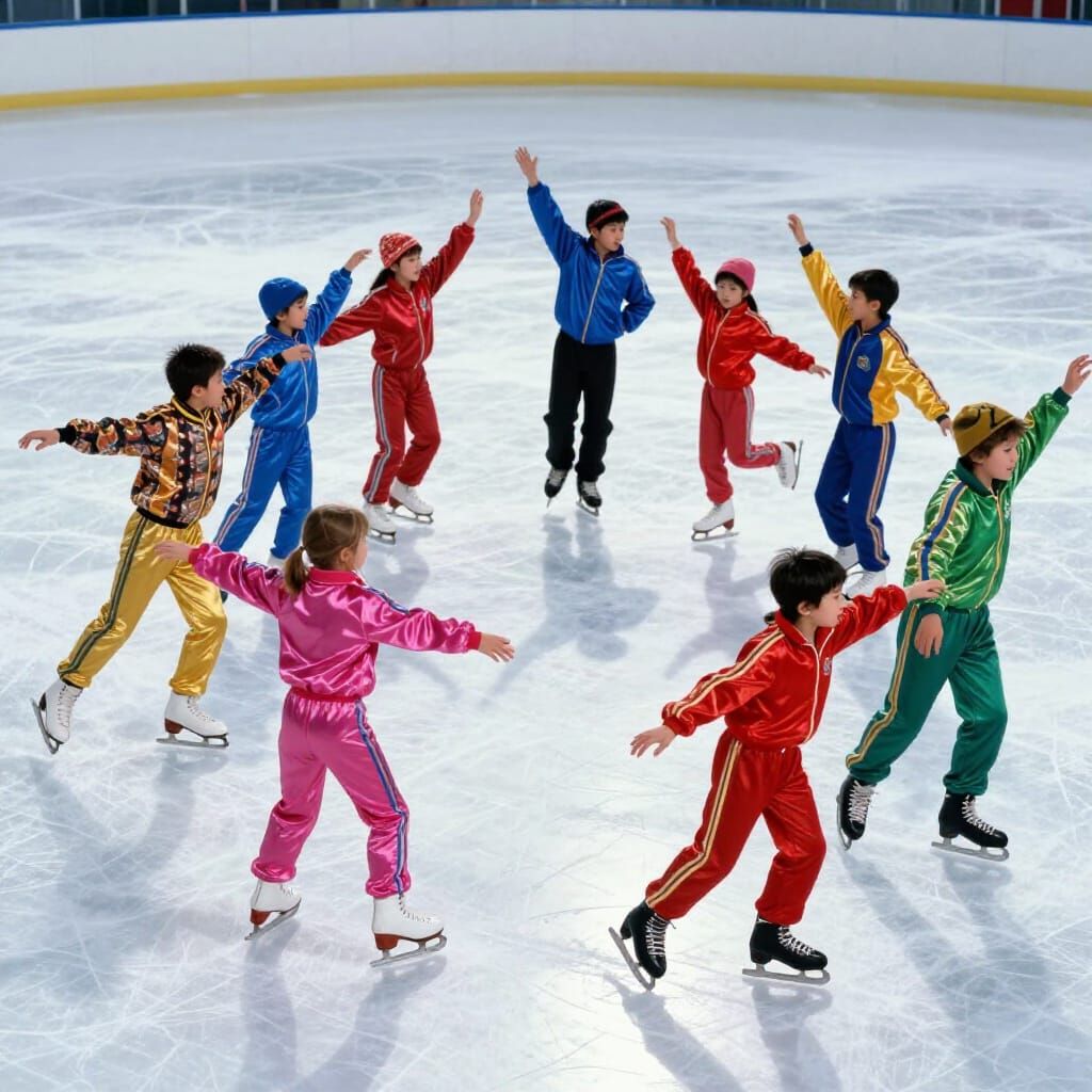 Dynamic 90s Kids Ice Skating and Dancing