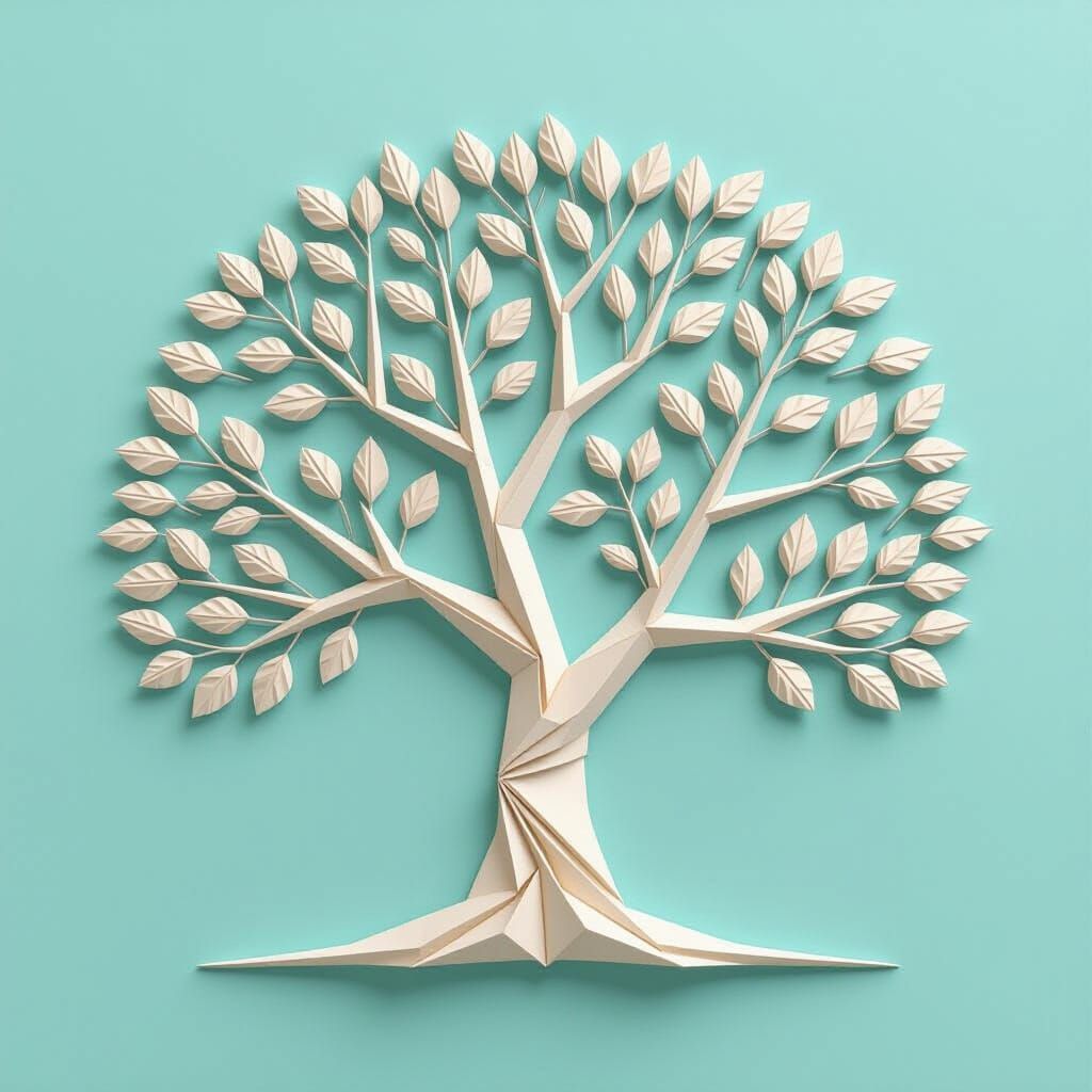 Intricate Paper Tree in Escher Origami Style