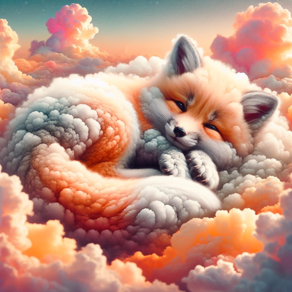 Pastel Fox Amidst Cloudy Slumber