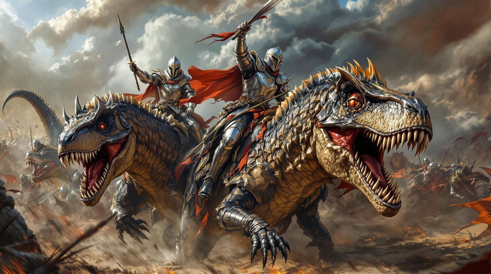 Medieval Fantasy Knights Ride Velociraptors into Battle