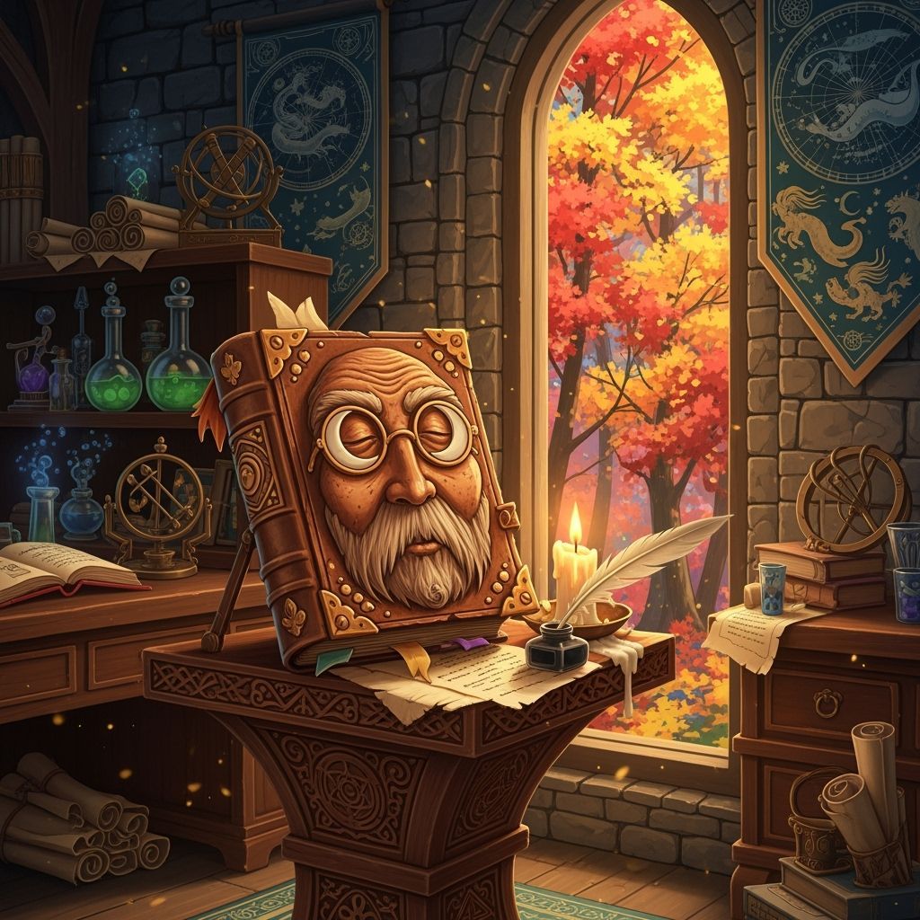 Whimsical Ghibli-Style Book of Secrets in Magical Study