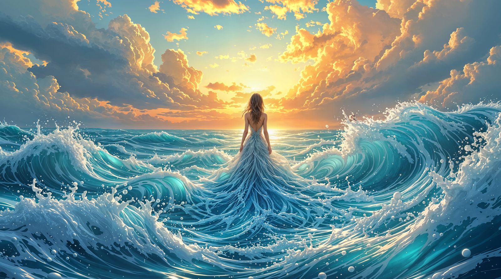 Ethereal Mermaid Goddess Rises from Turbulent Waves