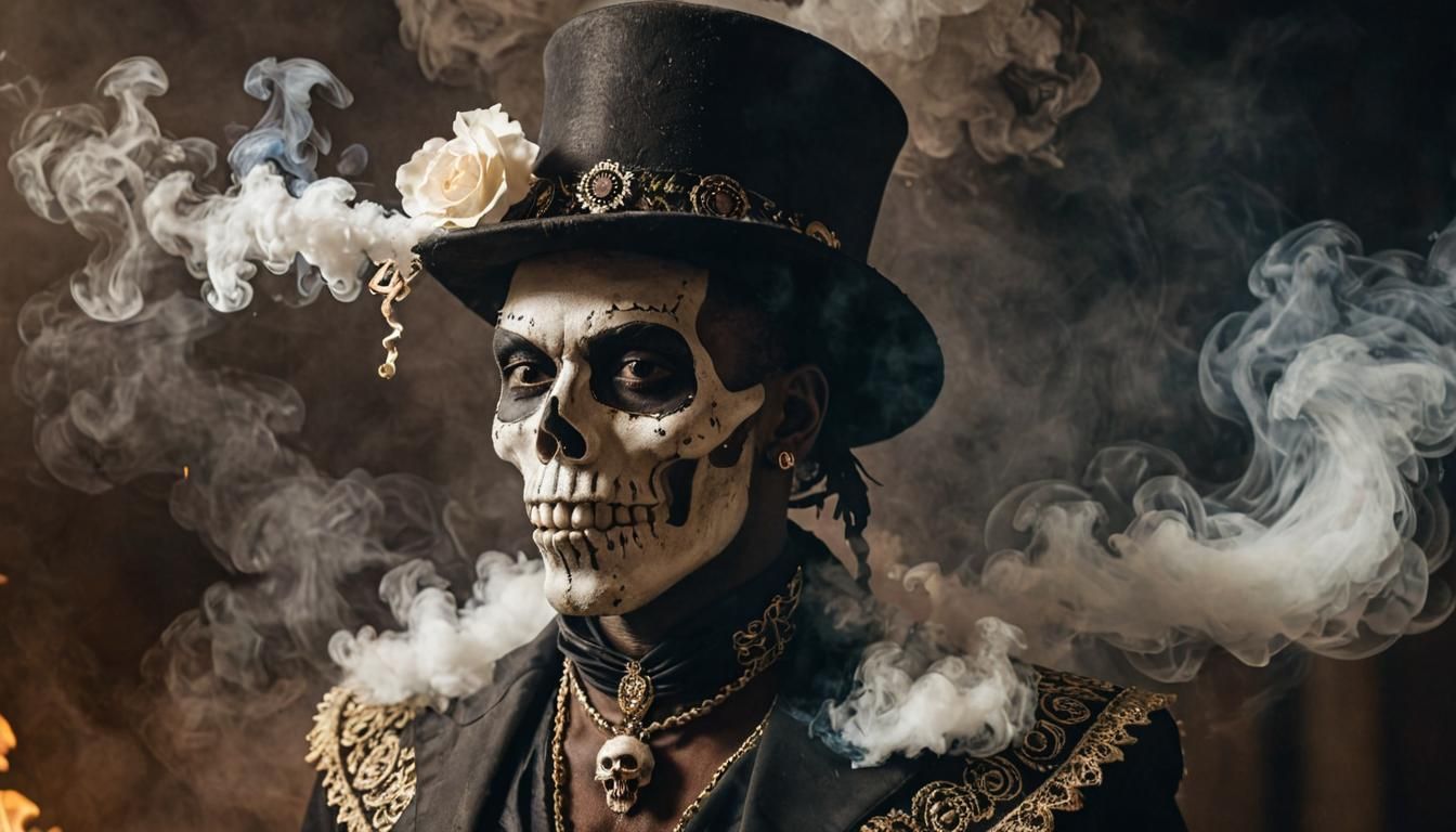 Voodoo Priest with Skull Face in Smoke