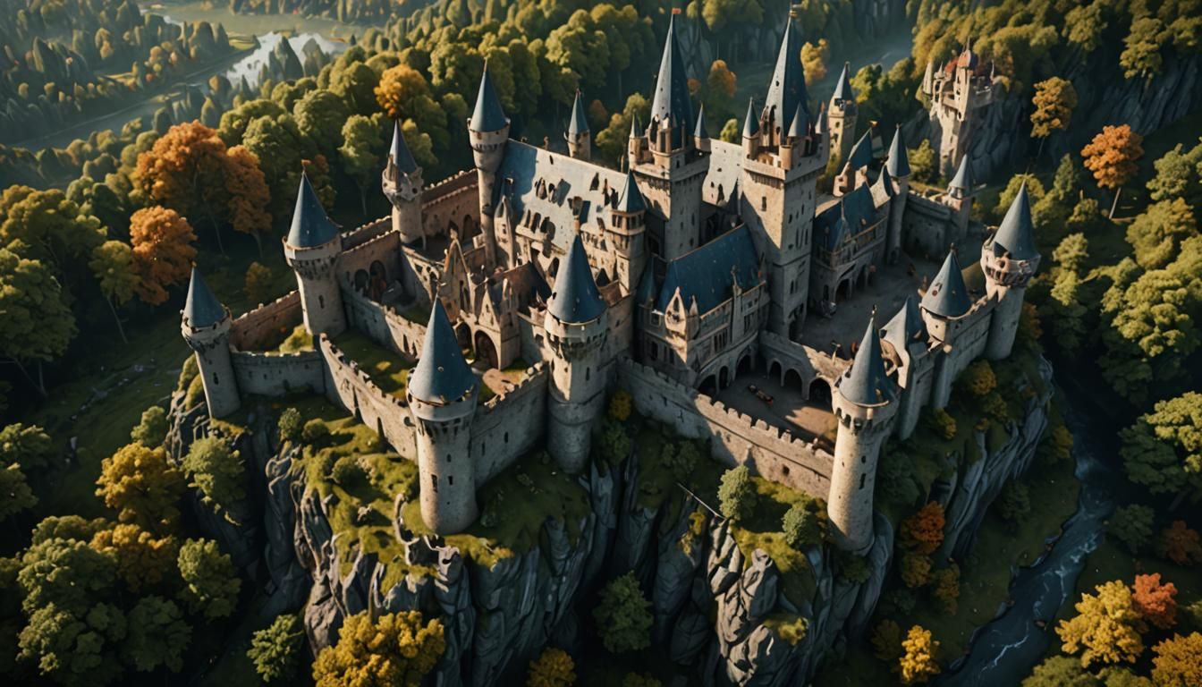 Medieval Castle in Woods: Detailed Matte Painting