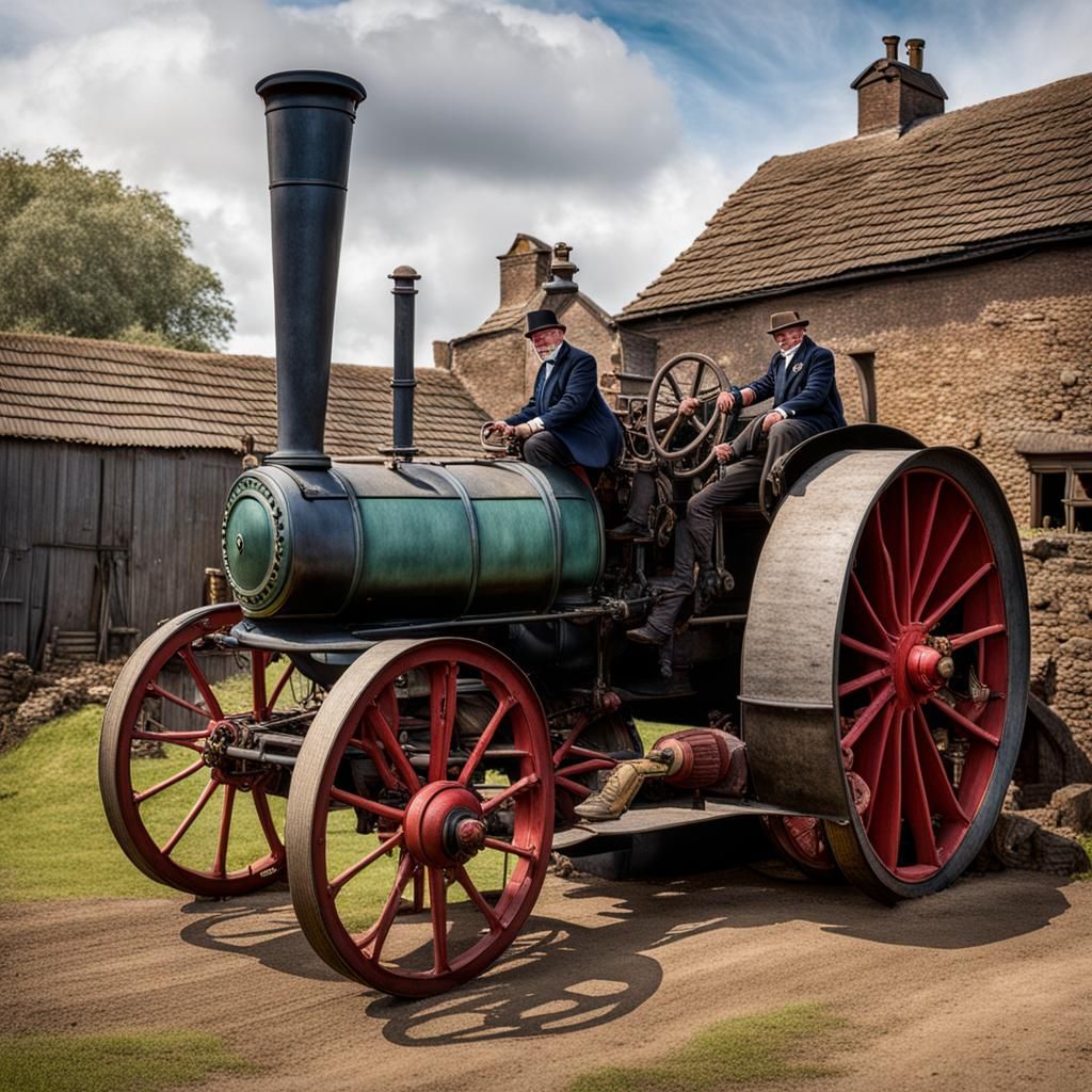 Vintage Burrell Steam Tractor in Farmyard