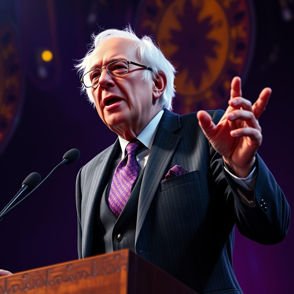 Bernie Sanders Delivers Speech in Dark Fantasy Style