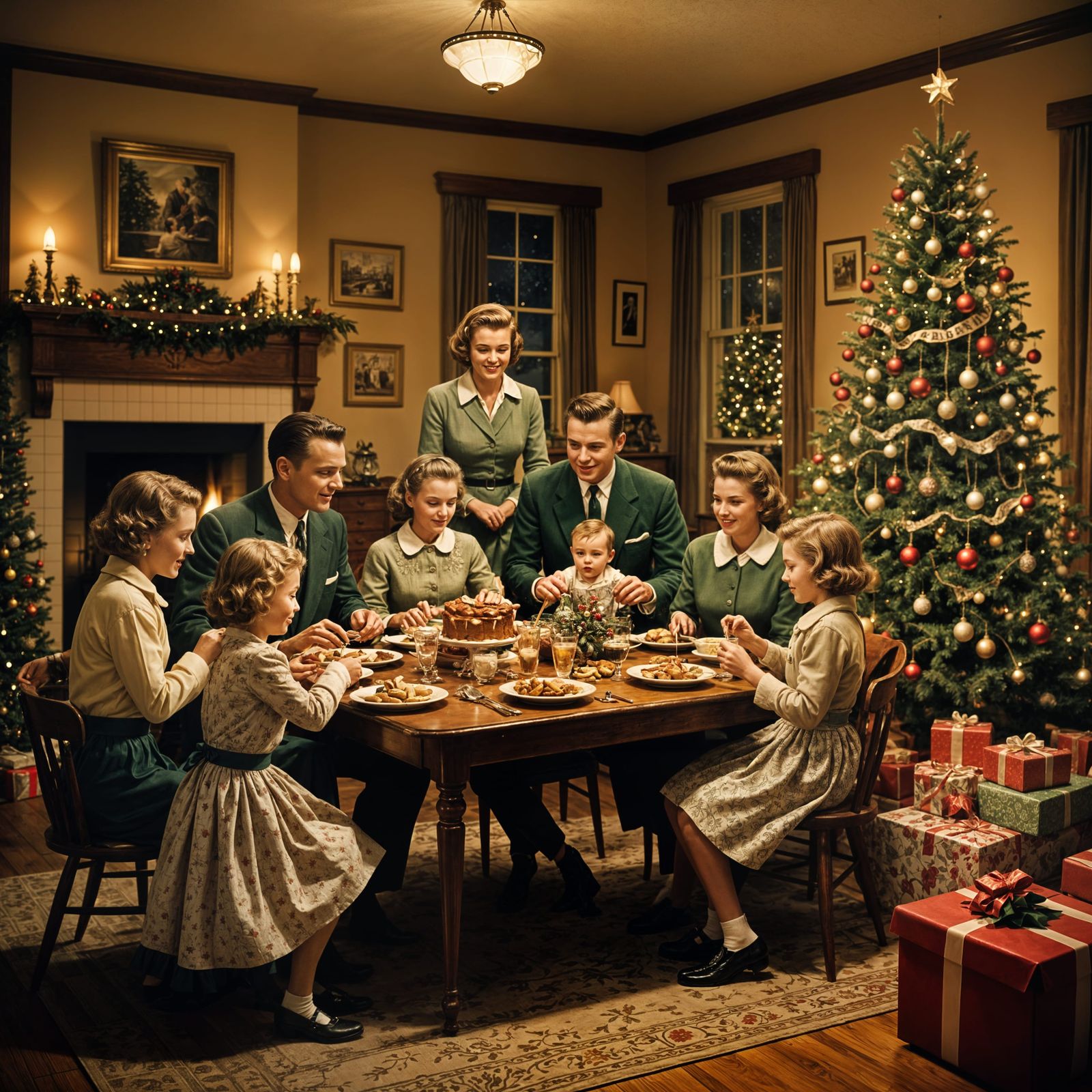 1950s Christmas Family Portrait in Cinematic Style