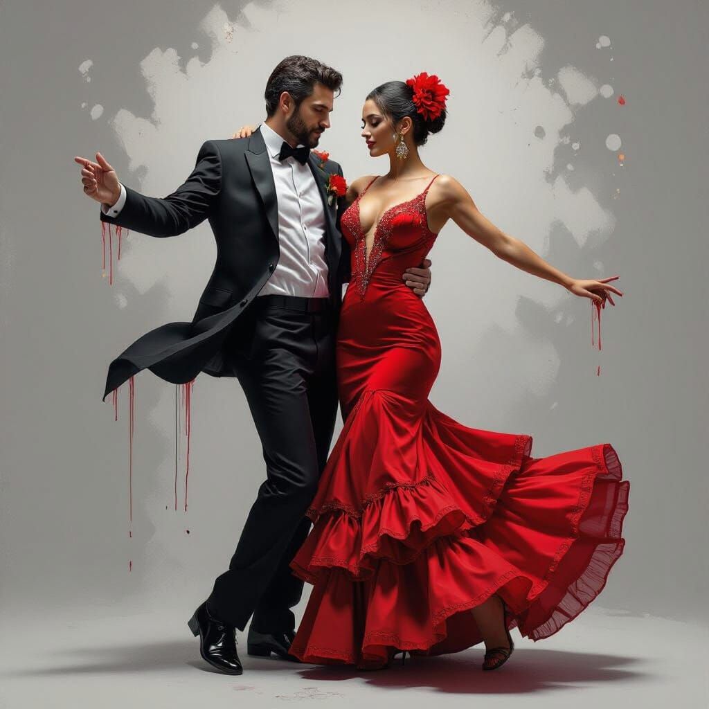 Flamenco Dancers in Formal Wear, Digital Oil Painting