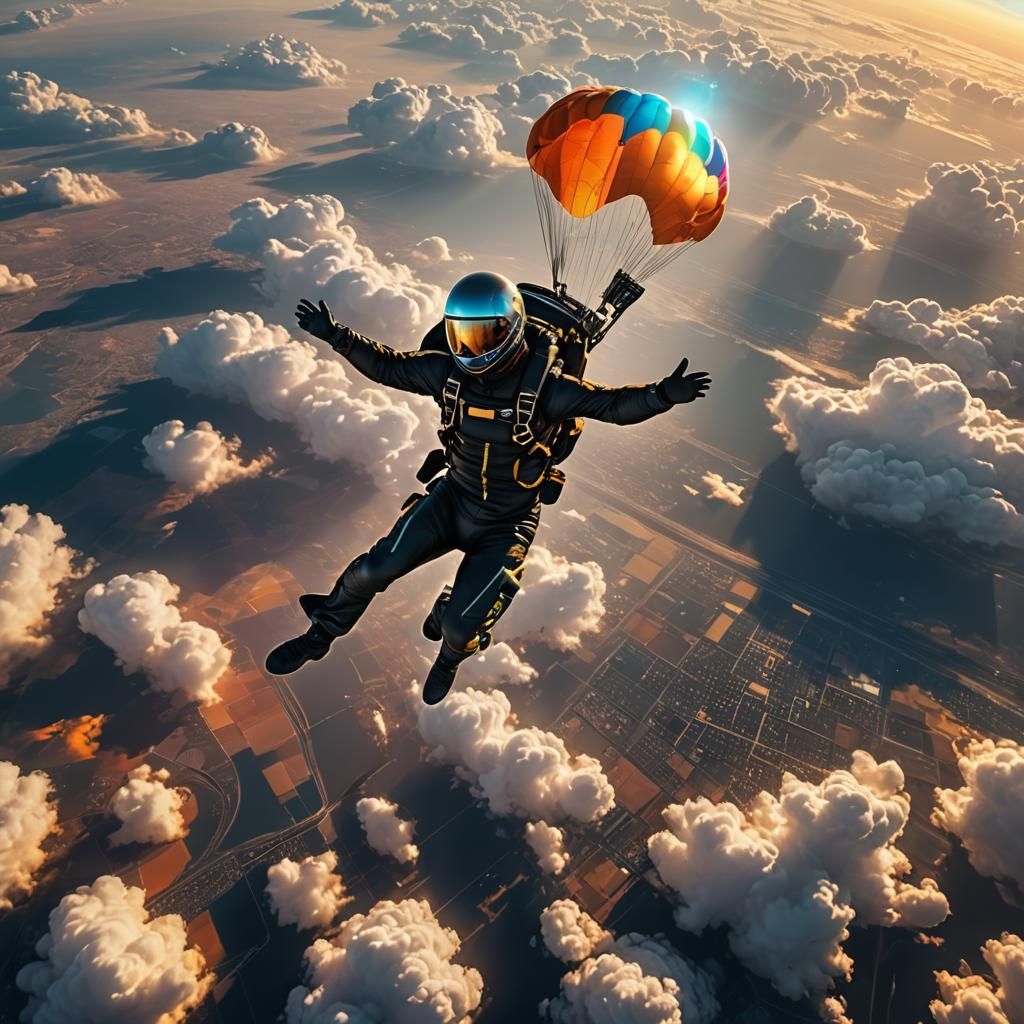 Stratospheric Skydiver in Neon Digital Art