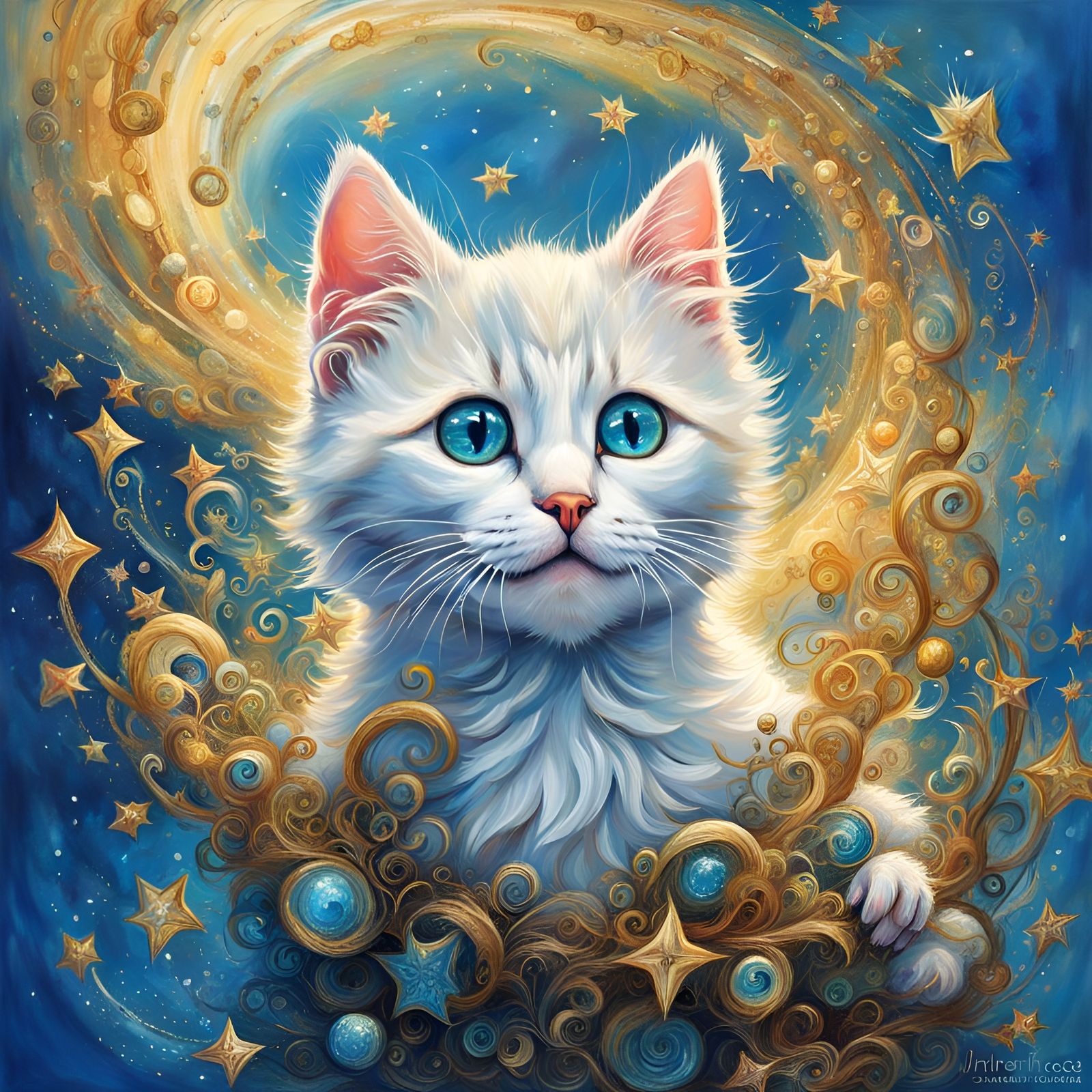 Radiant Kitten Leaping in Iridescent Light