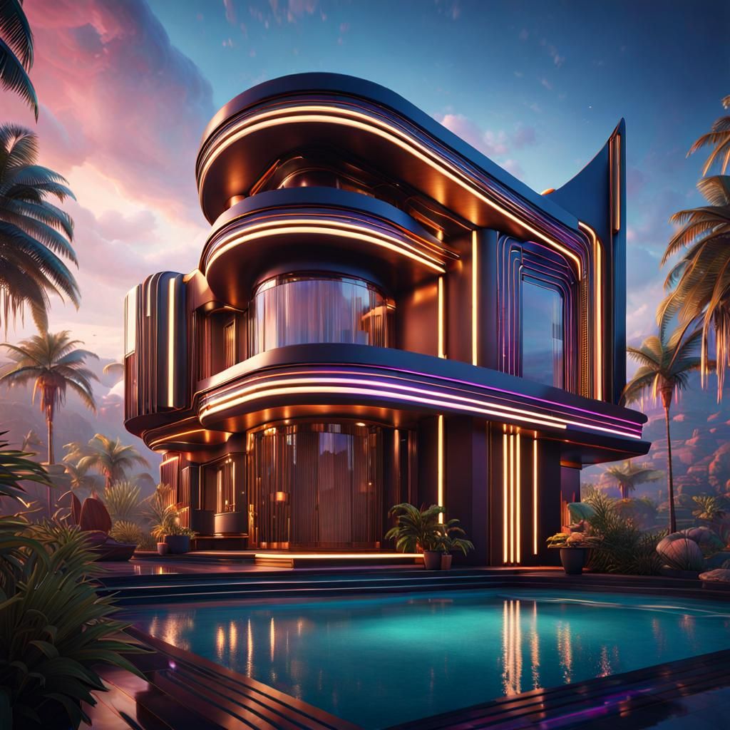 Neo Art Deco Home Architecture in Mixed Media