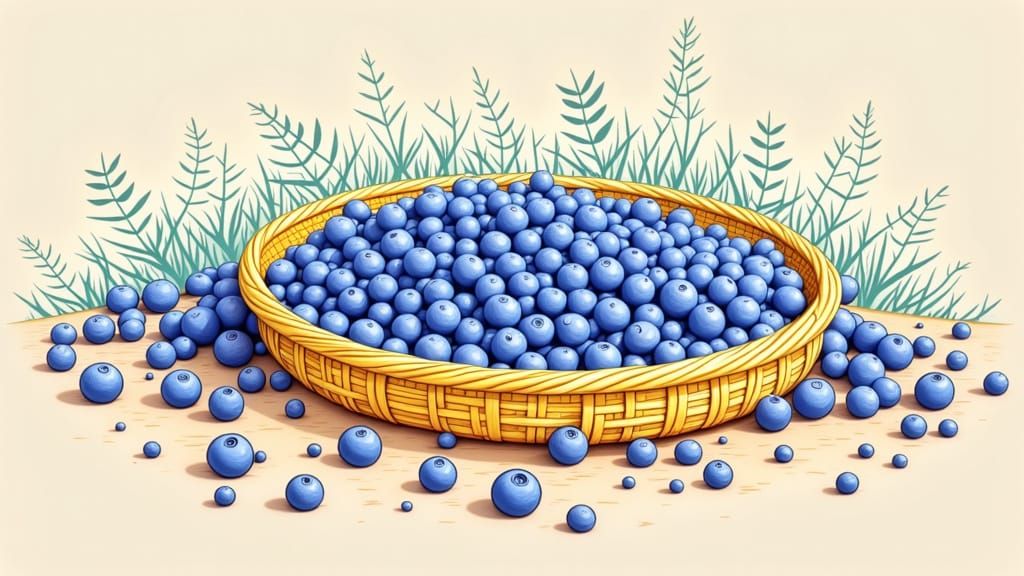 Hyperrealistic Digital Painting of Ripe Blueberries