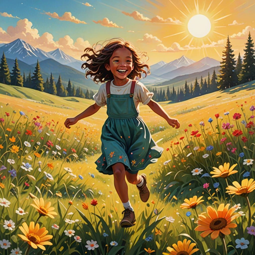 Joyful Child in Sun-Dappled Meadow