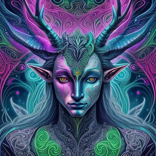 Futuristic Elf-Deer Hybrid in Surreal Digital Art