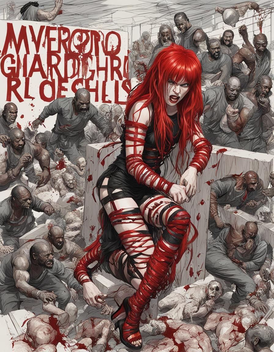 Provocative Scene: Woman in Red with Surrounding Figures