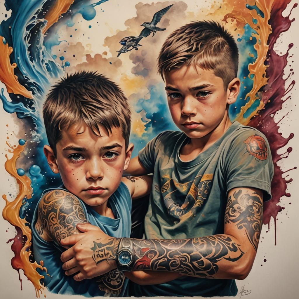 Brotherly Love Tattoo Design in Hyperrealistic Style