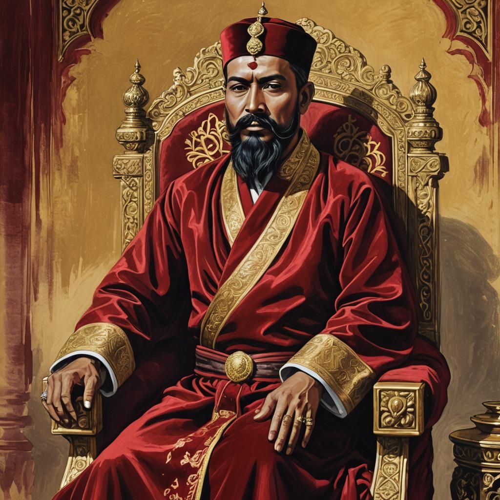 Arab King on Golden Throne as Impressionist Art