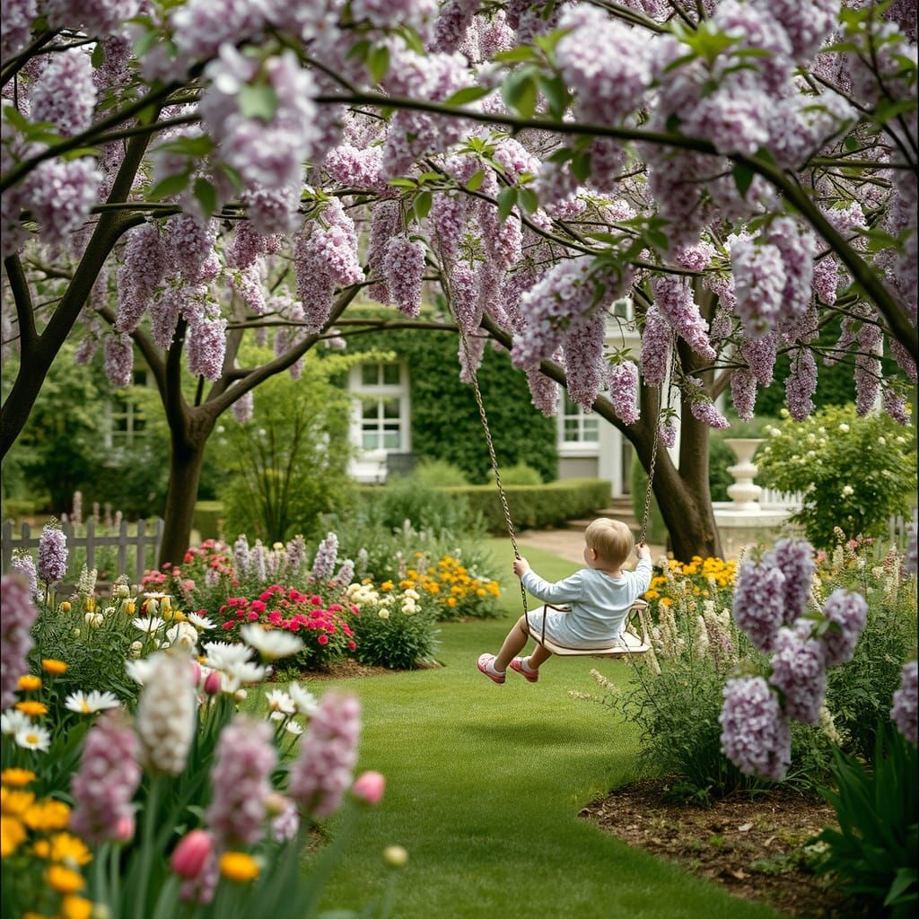 Classic English Garden in Springtime Splendor