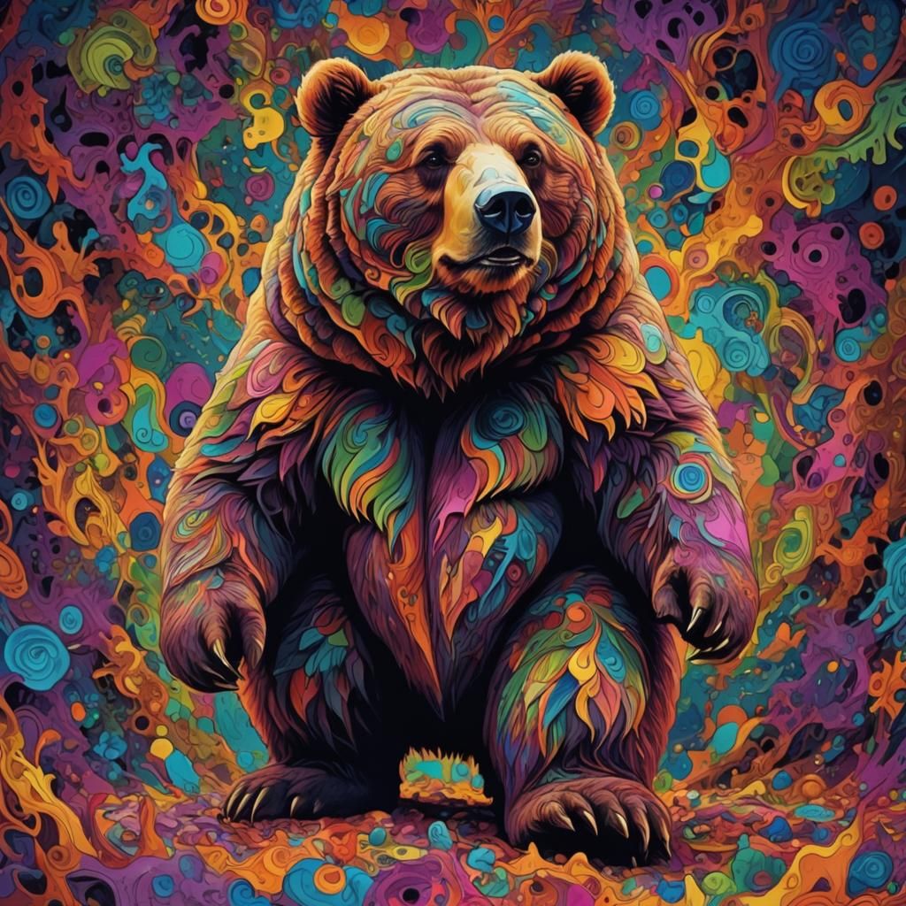 Psychedelic Bear in Detailed Digital Matte Painting